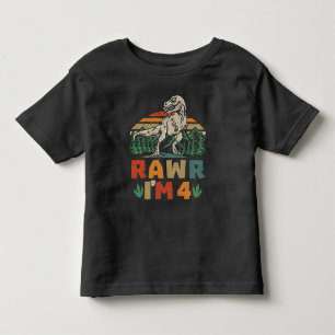 Camiseta Infantil Aniversário de 4 anos Dinosaur T Rex Rawr Eu tenho