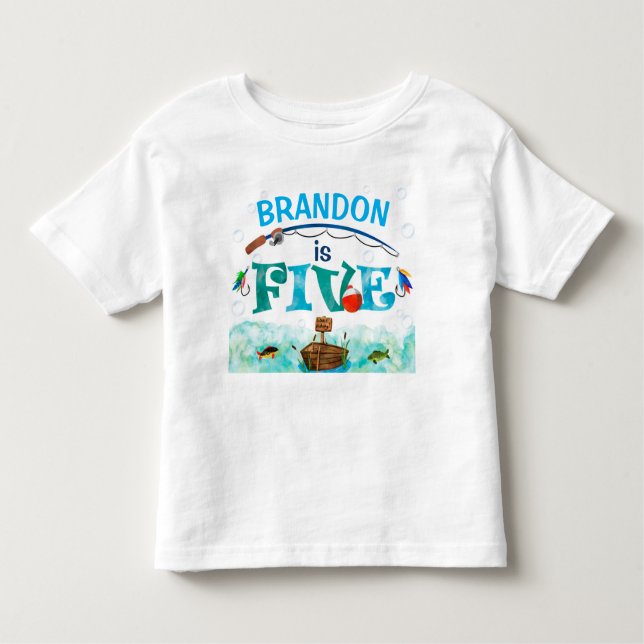 Camiseta Infantil Aniversário de 5 de pescadores pequenos que pescam (Frente)