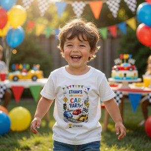 Camiseta Infantil Aniversário de Carro de Corrida Personalizado Fe