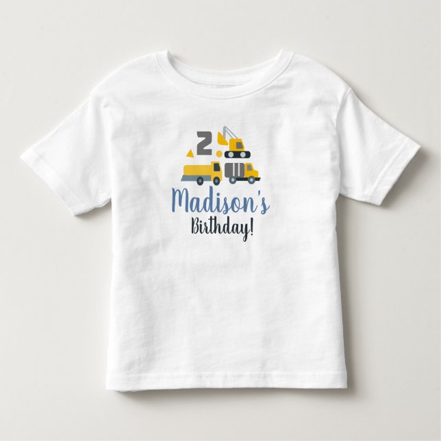 Camiseta Infantil Aniversário de Construção Nome de Festa de Dois Ve (Frente)