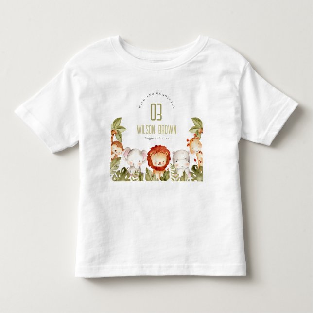 Camiseta Infantil Aniversário de criança De Animais De Safari Tropic (Frente)