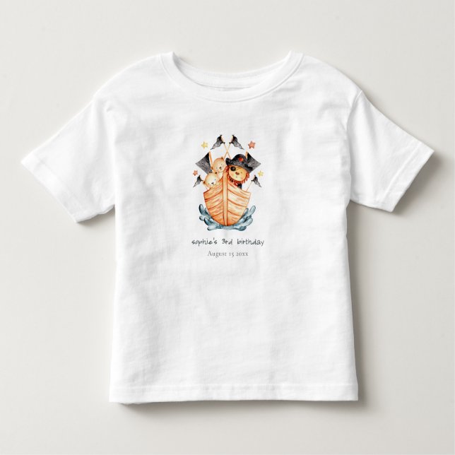 Camiseta Infantil Aniversário de criança do leão do navio pirata náu (Frente)
