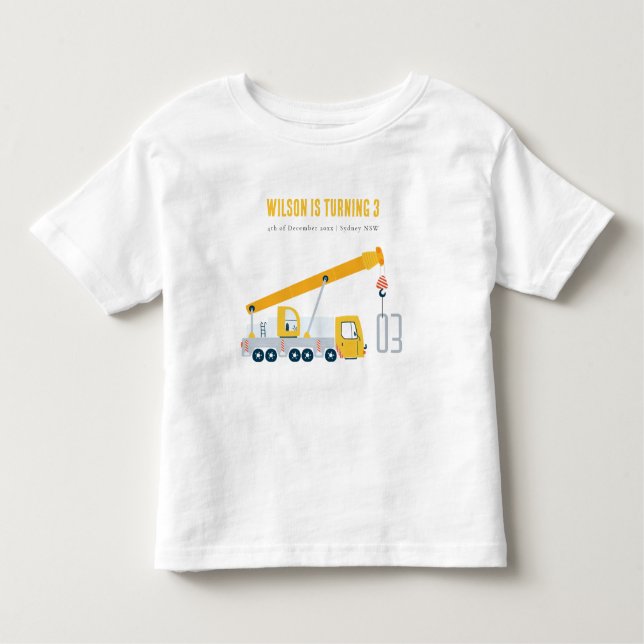 Camiseta Infantil Aniversário de criança do veículo de construção de (Frente)
