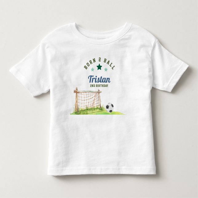 Camiseta Infantil Aniversário de dois anos de futebol “Nascido para  (Frente)