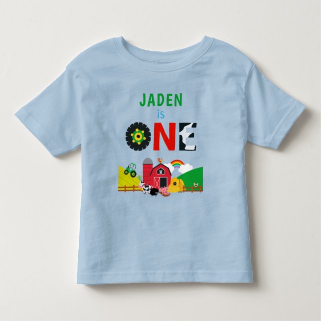 Camiseta Infantil Aniversário de primeiro aniversario Fazenda de um  (Frente)