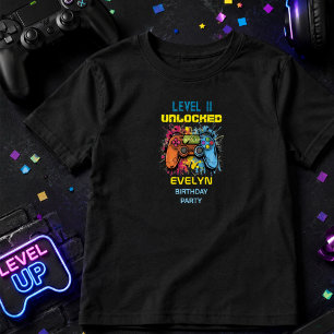 Camiseta Infantil Aniversário de Video Game Game On Level Up