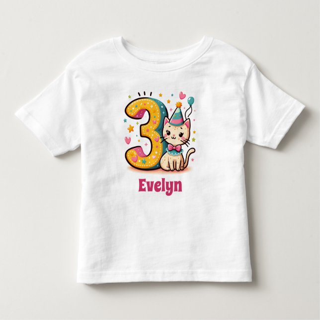 Camiseta Infantil Aniversário do 3º Gatinho Personalizado (Frente)