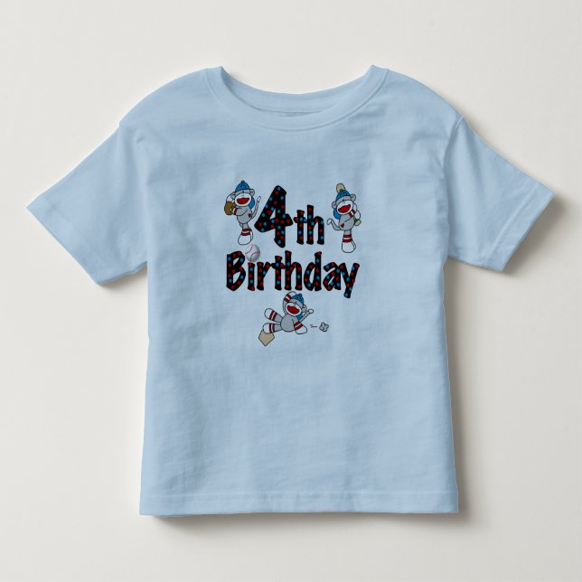 Camiseta Infantil Aniversário do 4º Monkey Sock Baseball (Frente)