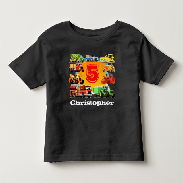 Camiseta Infantil Aniversário do 5 de Construção de Nome Personaliza (Frente)