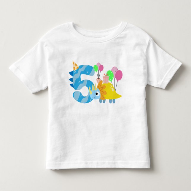 Camiseta Infantil Aniversário do Dinossauro, de 5 anos (Frente)
