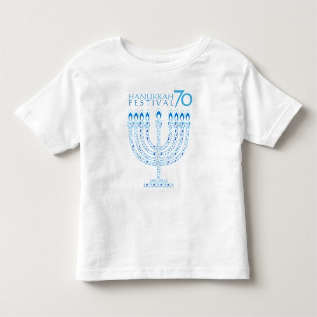 Camiseta Infantil Aniversário do Festival das Luzes Hanukkah 70 (Frente)