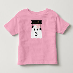 Camiseta Infantil Aniversário do Halloween Ghost Girl Pink Ribbon