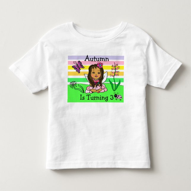 Camiseta Infantil Aniversário Fada e Borboletas Idade e Nome (Frente)