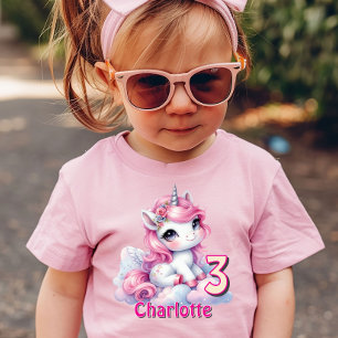 Camiseta Infantil Aniversário idade rosa unicórnio sonhador 