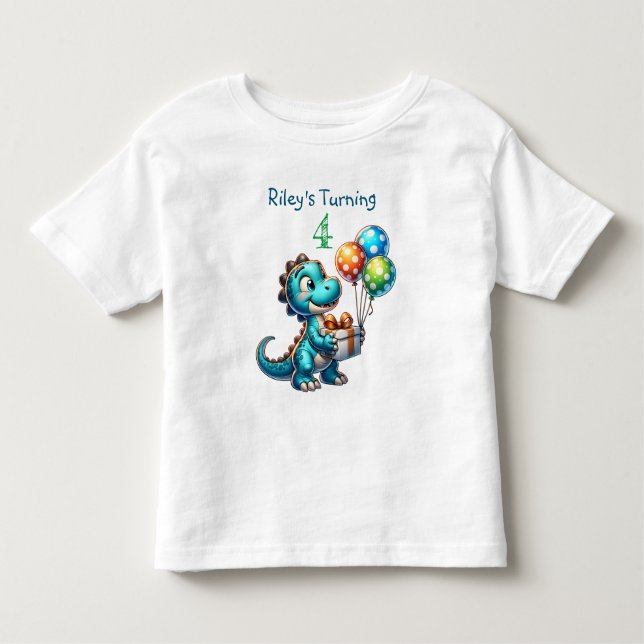 Camiseta Infantil Aniversário Menino Dinossauro Nome e Idade (Frente)
