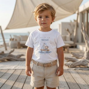 Camiseta Infantil Aniversário Náutico do Ursinho de Pelúcia Costeiro