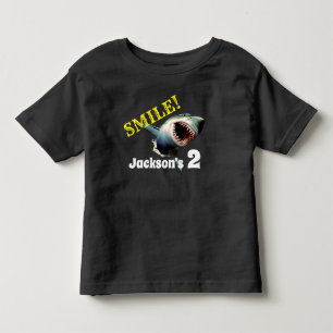 Camiseta Infantil Aniversário personalizado do tubarão do "sorriso