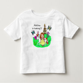 Camiseta Infantil Aniversário Princesa e Unicórnio Idade e Nome