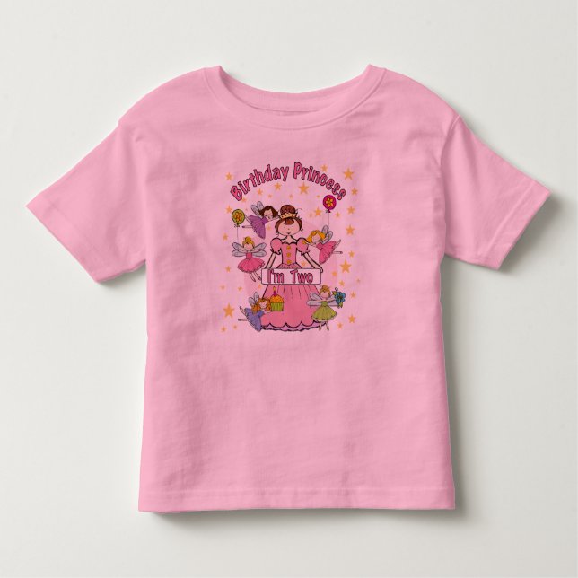 Camiseta Infantil Aniversário Princesa Eu sou duas T-shirts e presen (Frente)