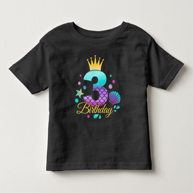Camiseta Infantil Aniversário Sereia 3º Aniversário  (Frente)