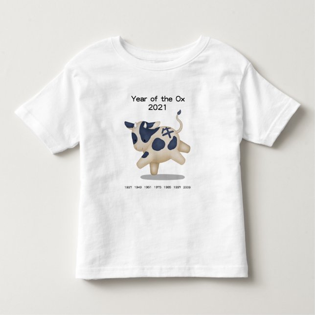 Camiseta Infantil Ano do manto de Ox Cute Zodiac Animal 2021 (Frente)