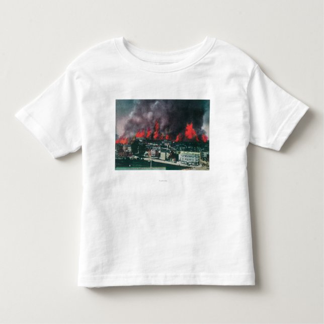 Camiseta Infantil Antena da cidade em chamas durante o fogo 1906 (Frente)