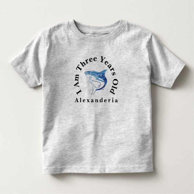 Camiseta Infantil Apelido de aniversário de tubarão azul, tenho 3 an (Frente)