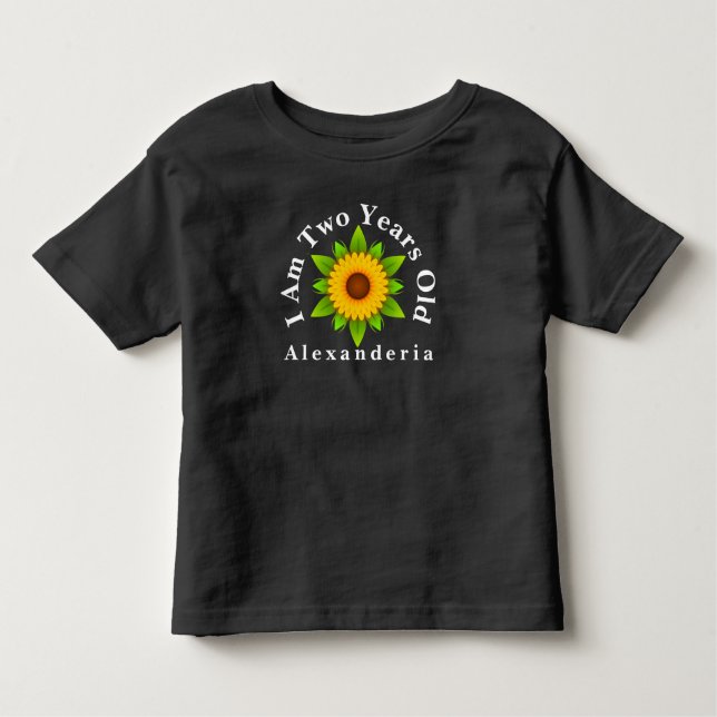 Camiseta Infantil Apelido de girassol amarelo, tenho 2 anos de idade (Frente)