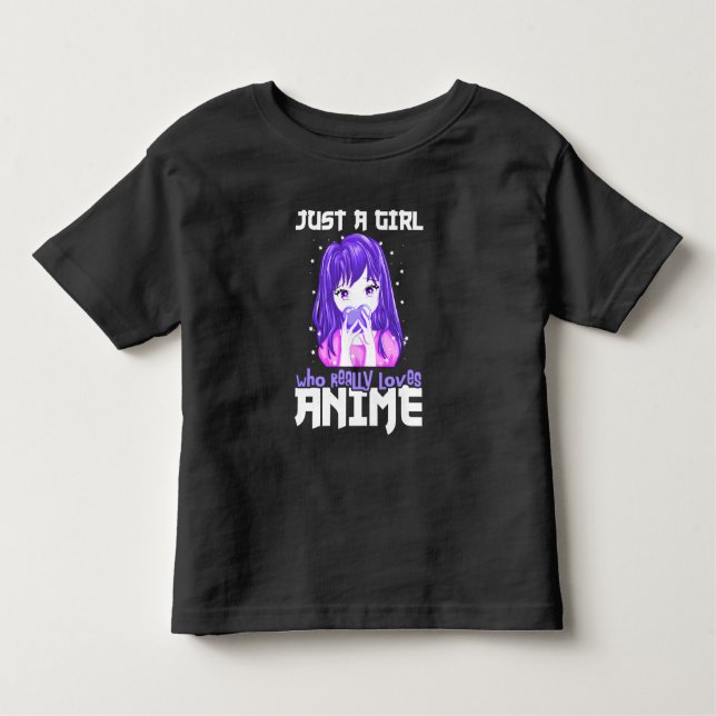 Camiseta Infantil Apenas Uma Garota Que Realmente Ama Anime em Roxo (Frente)