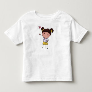 Camiseta Infantil Aquarela Menina Palito Fofa Flor Rosa Bonita