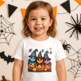 Camiseta Infantil Aranhas de Halloween de IA e Abóboras Crianças -