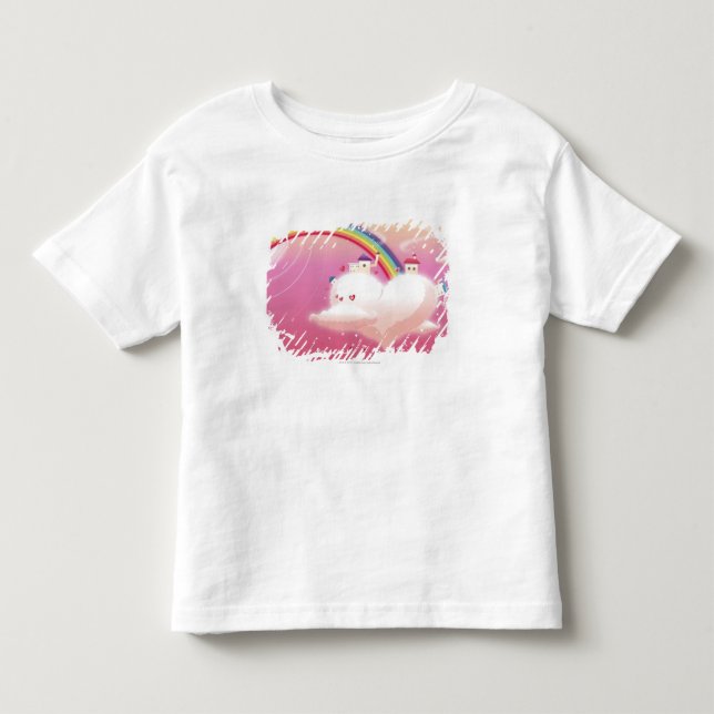 Camiseta Infantil Arco-íris e construções em nuvens (Frente)