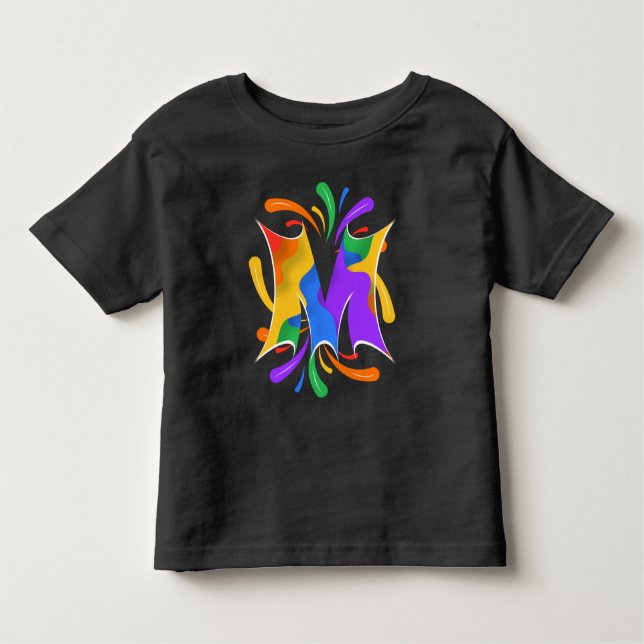 Camiseta Infantil Arco-íris - Letra M Monograma Abstrato (Frente)
