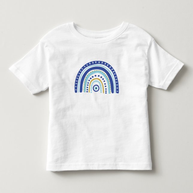 Camiseta Infantil Arco-íris Olho Turco Boho Azul  (Frente)