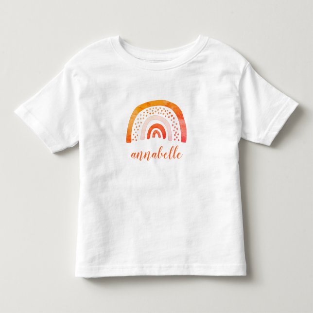Camiseta Infantil Arco-íris Personalizado de Aquarela Laranja Nomead (Frente)