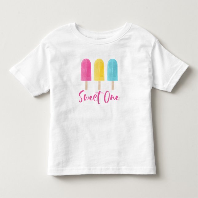 Camiseta Infantil Arco-íris Pop Doce Um Verão Primeiro Aniversário (Frente)