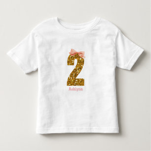 Camiseta Infantil Arco rosa com brilho Dourado segundo aniversário d