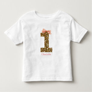 Camiseta Infantil Arco rosa com brilho Dourado um primeiro aniversar