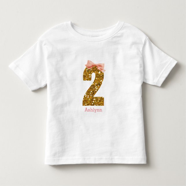 Camiseta Infantil Arco Rosa Dourado Brilho Dois segundos aniversário (Frente)