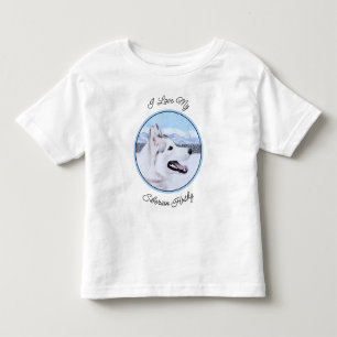 Camiseta Infantil Arte de Cão Siberiana (Prata e Branca)