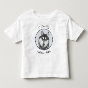 Camiseta Infantil Arte de Cão Siberiana (Preto e Branco)