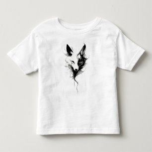 Camiseta Infantil Arte de Lobo Branco Elegante em Tinta Preta