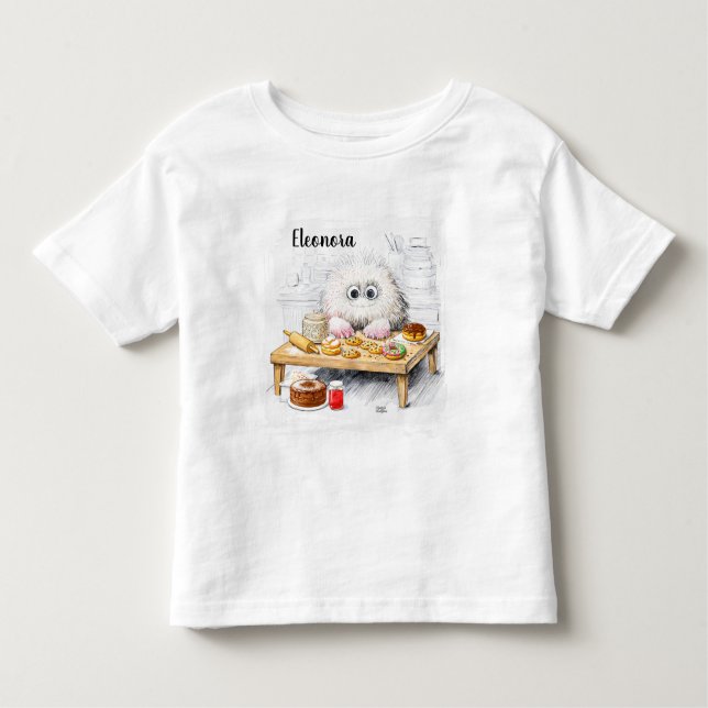 Camiseta Infantil Arte de Monstro do Açúcar em Pó Branco (Frente)