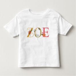 Camiseta Infantil Arte de Nome ZOE Com Flores Bordadas