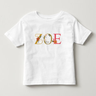 Camiseta Infantil Arte de Nome ZOE Com Flores Bordadas