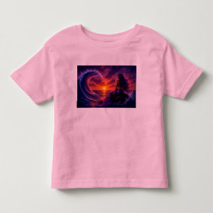 Camiseta Infantil Arte de Oceano Pôr do Sol Fantasia Onda Sereia Mís
