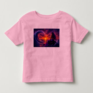 Camiseta Infantil Arte de Oceano Pôr do Sol Fantasia Onda Sereia Mís