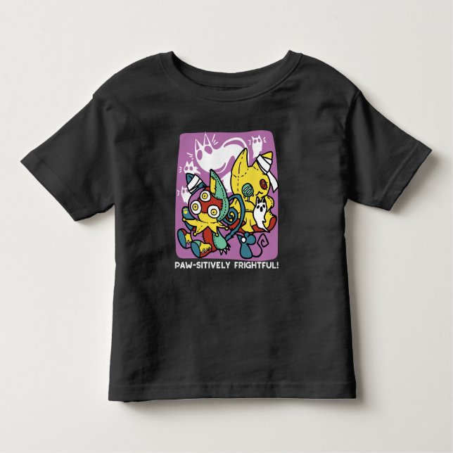 Camiseta Infantil Arte do Dia das Bruxas de Gatos Cerrantes: Assusta (Frente)