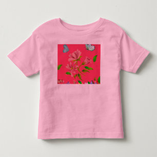 Camiseta Infantil Arte Floral e de Borboletas para Menina