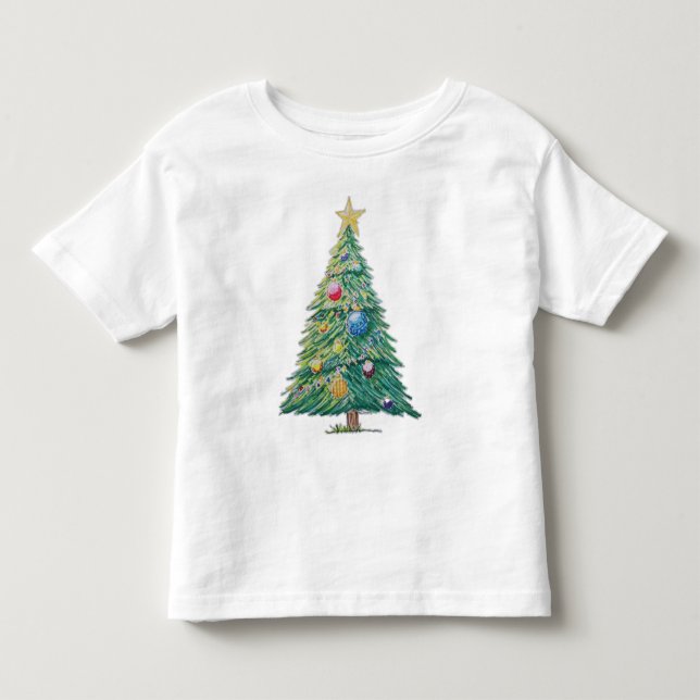 Camiseta Infantil Árvore de Natal Colorida (Frente)